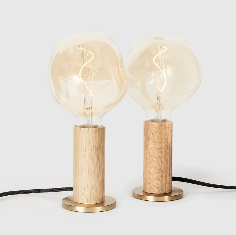 Knuckle Table Lamp in Oak + Voronoi I Set of 2