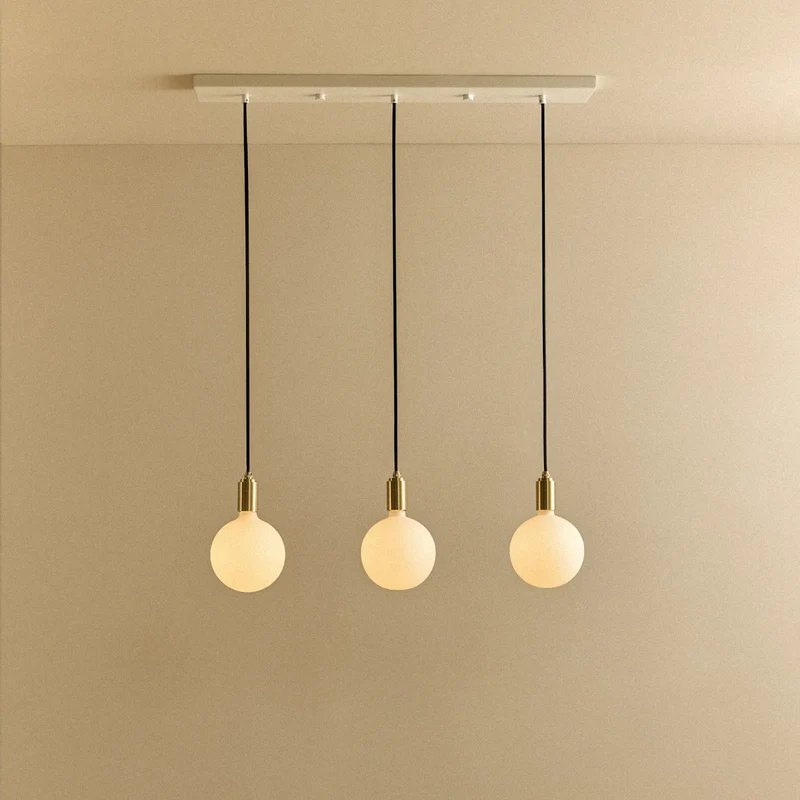 Linear Triple Pendant in Brass + Sphere IV