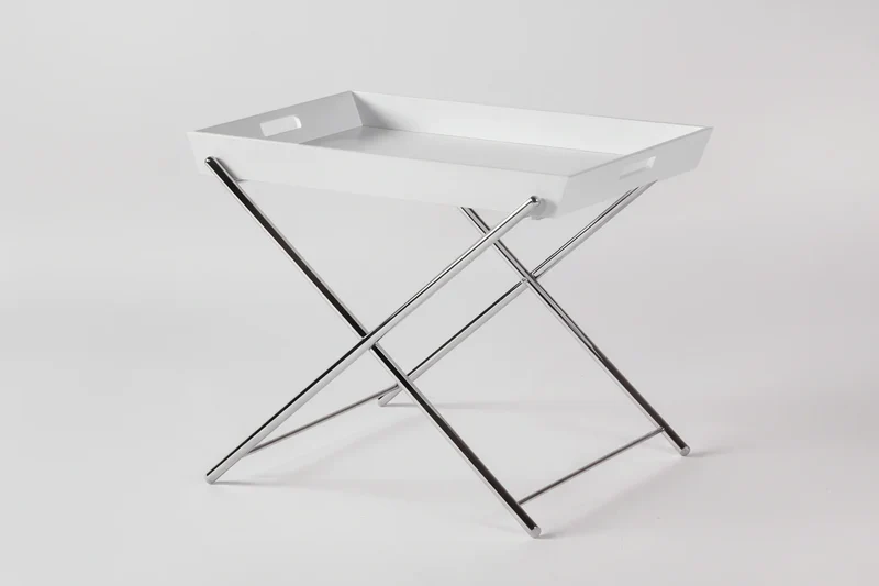 Table guéridon Miami | Laqué blanc et métal chromé