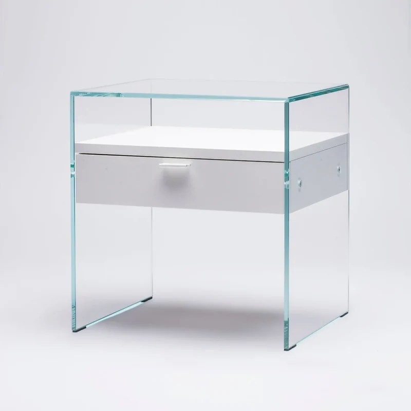 Table de Chevet Zen 5 Comodino | Verre trempé et tiroir bois