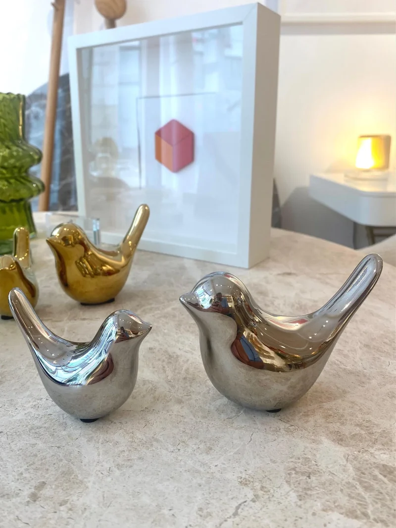Oiseau décoratif Birdy | laqué argent