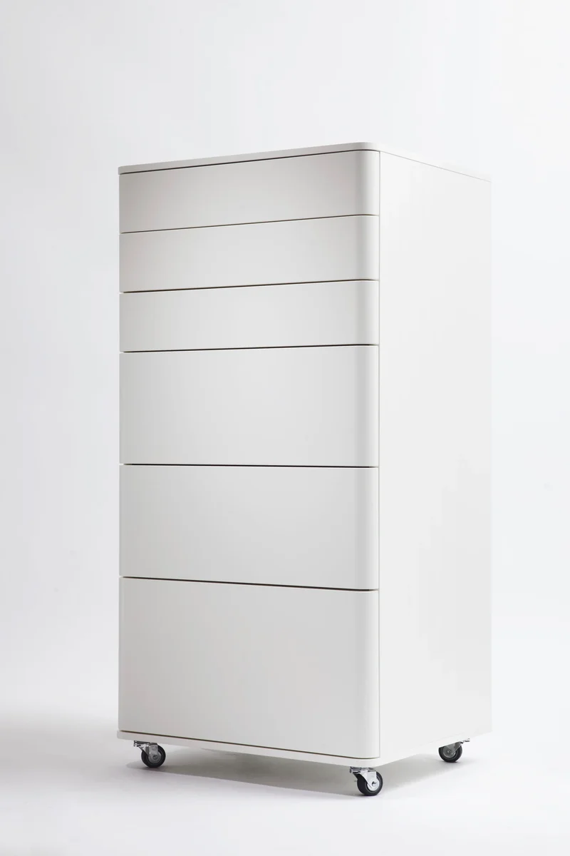 Grand Caisson Cosimo | 6 Tiroirs Push/Pull sur Roulettes | Laqué Blanc Mat