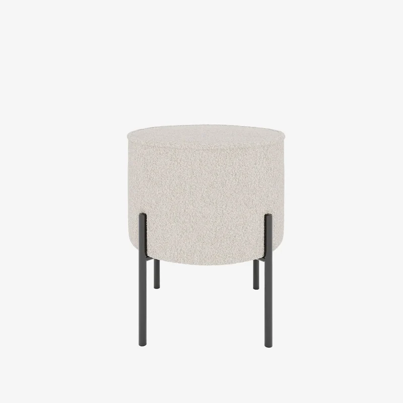 Abel Pouf rond en tissu bouclette cr me pieds en m tal