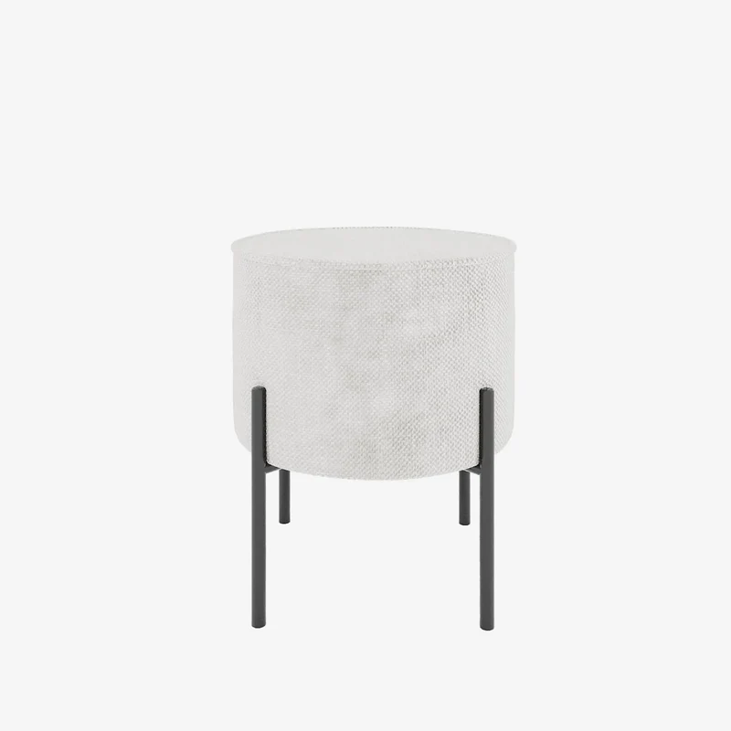Abel Pouf rond en tissu chenille blanc pieds en m tal