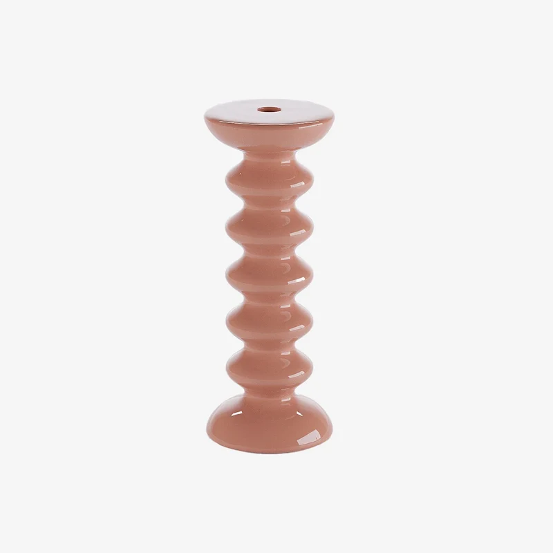 Bougeoir moderne design en c ramique rose Sahara