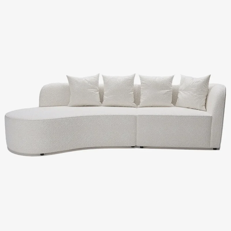 Canap sectionnel incurv 3-4 places en tissu boucl blanc Alba
