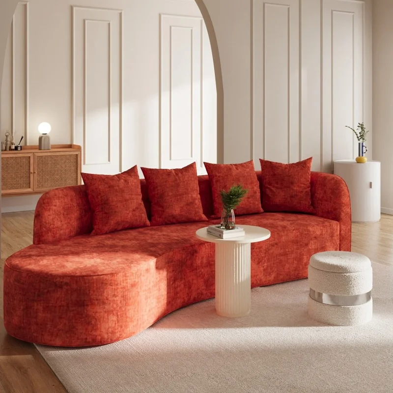 Canap sectionnel incurv 3-4 places en velours ocre Alba