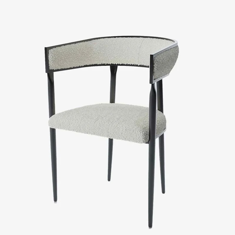 Chaise de salle manger design dossier arrondi bouclette blanche Aurore