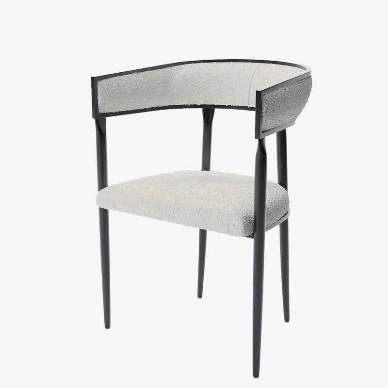 Chaise de salle manger design dossier arrondi bouclette gris cr me Aurore