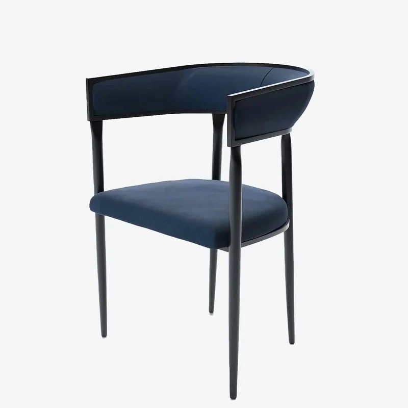 Chaise de salle manger design dossier arrondi velours bleu marine Aurore