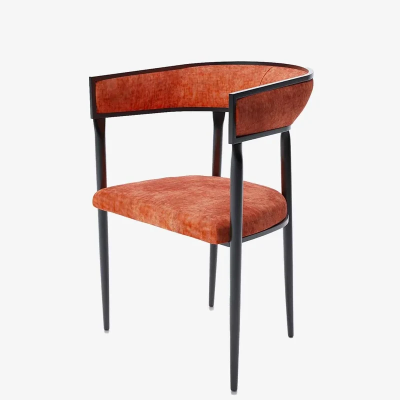 Chaise de salle manger design dossier arrondi velours ocre Aurore