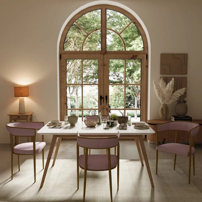 Chaise de salle manger design dossier arrondi velours rose p le Aurore
