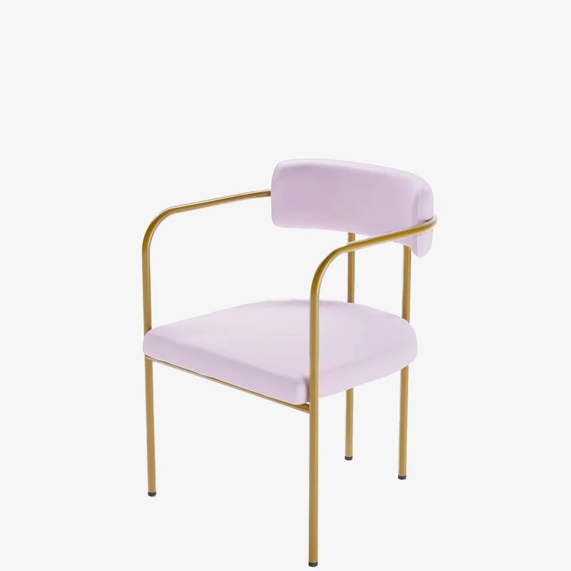 Chaise de salle manger tapiss e avec accoudoirs velours rose clair Barbara