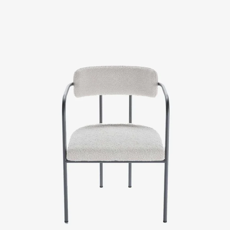 Chaise de salle manger tapiss e avec accoudoirs, bouclette gris-cr me Barbara
