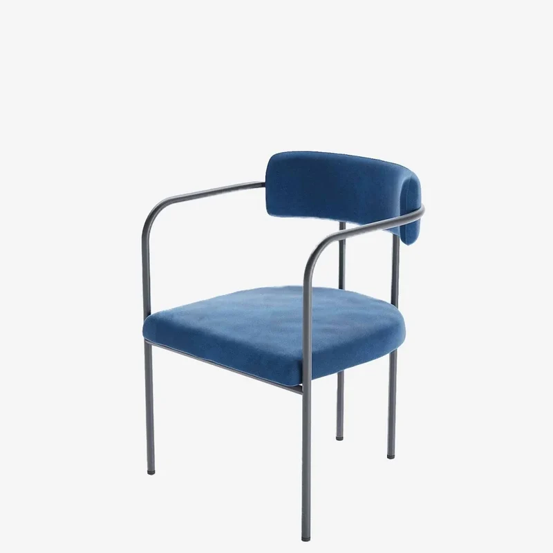 Chaise de salle manger tapiss e avec accoudoirs, velours bleu, Barbara