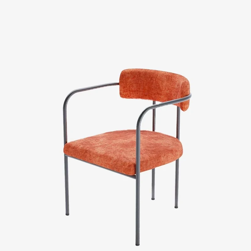 Chaise de salle manger tapiss e avec accoudoirs, velours ocre, Barbara