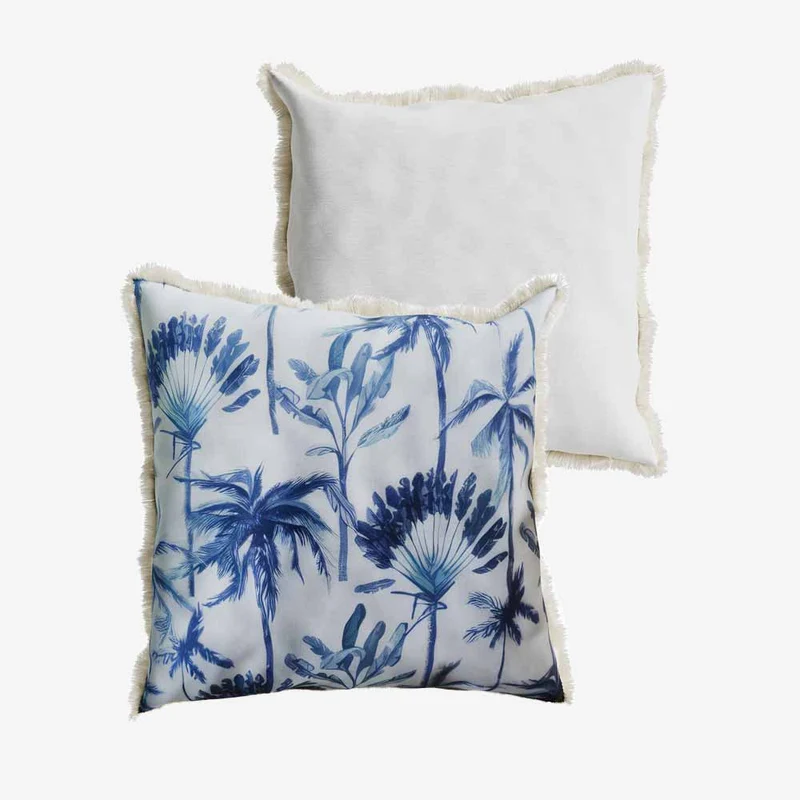 Coussin carr feuillage tropical bleu Dakar