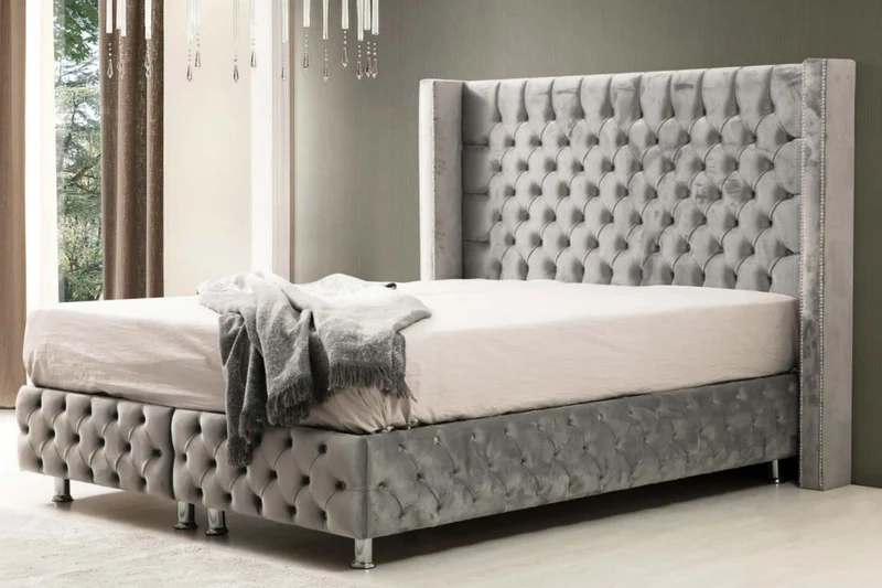 Lit coffre CLOUTE Gris