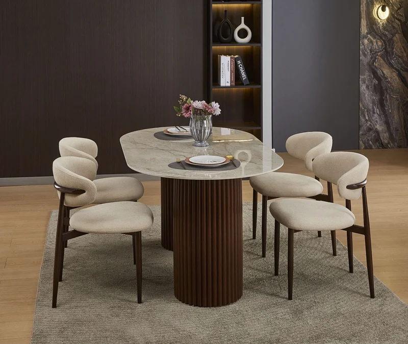 Table à manger Keysha noyer marbre gris 180cm