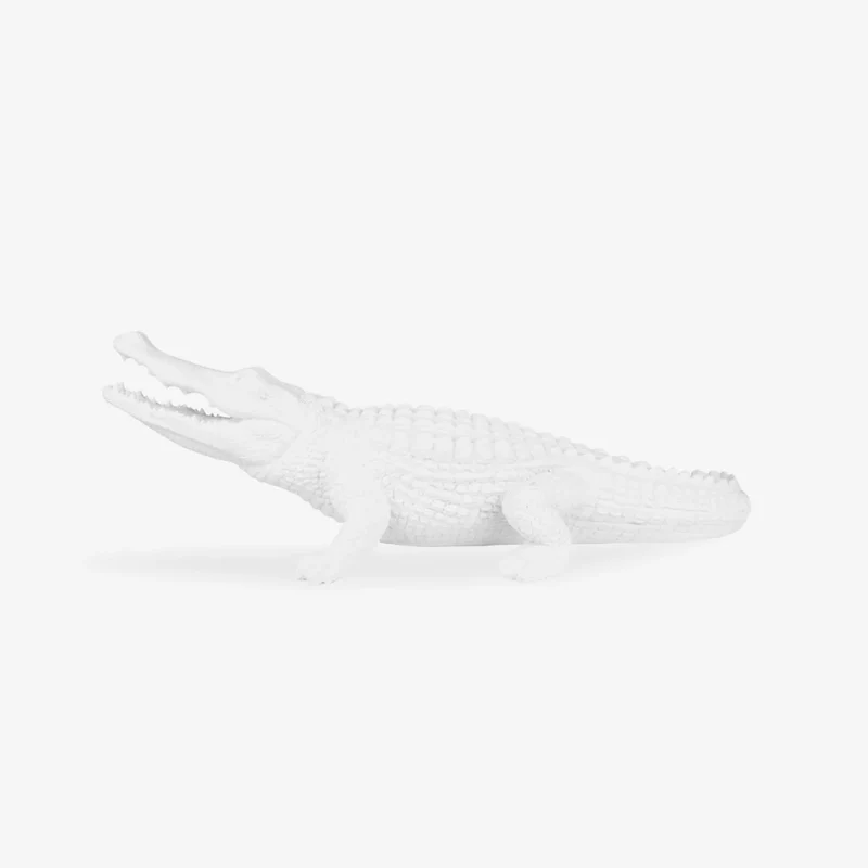 Crocodile décoratif blanc en polyrésine
