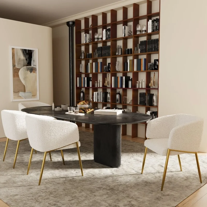Fauteuil de salle manger bouclette blanche Basile