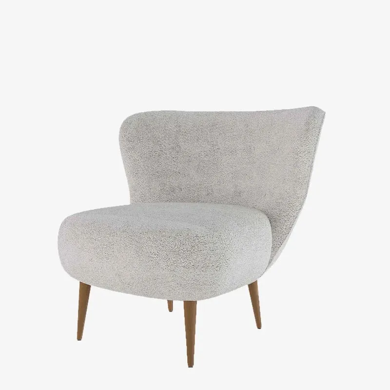 Fauteuil en tissu bouclette gris-cr me et bois