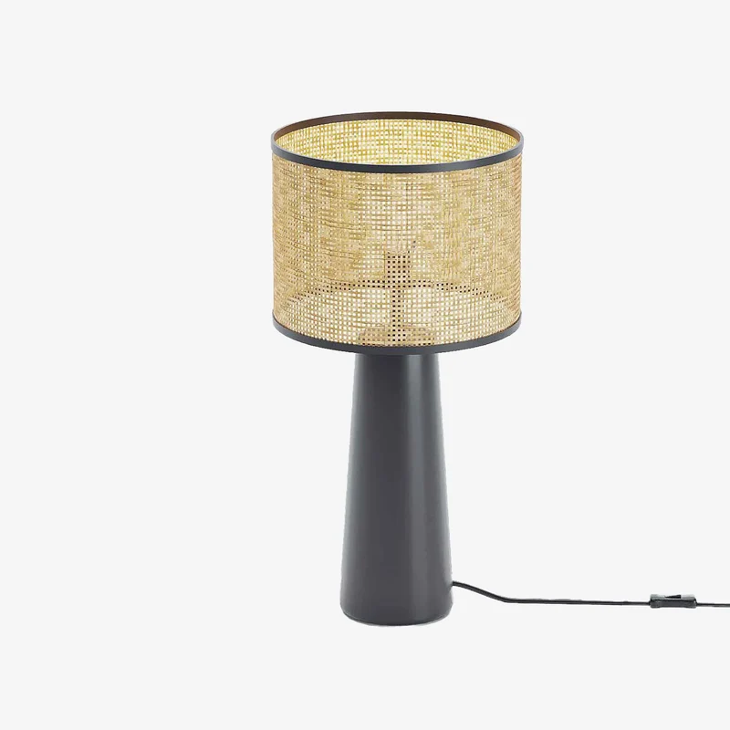Lampe poser en c ramique noire et rotin Van Gogh