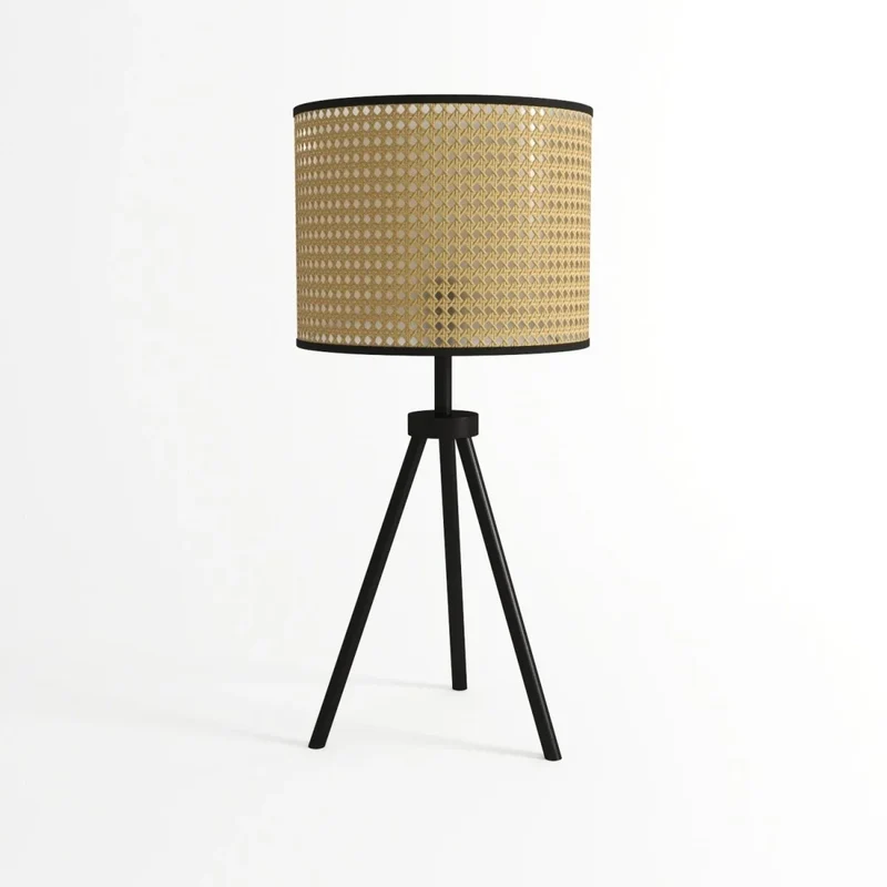 Lampe à poser en rotin et métal noir