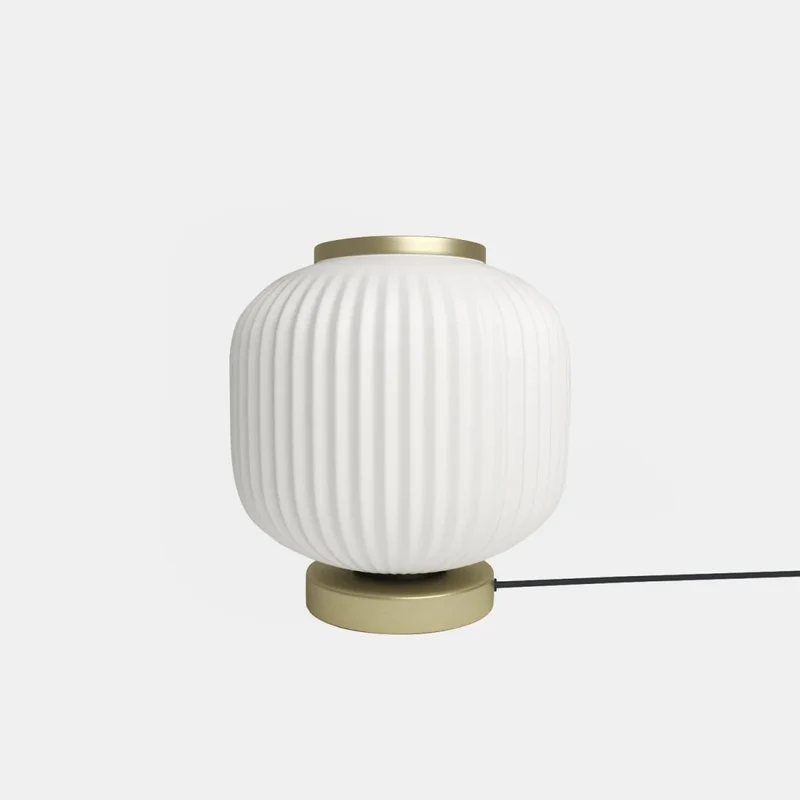 Lampe à poser en verre opaque blanc et métal doré