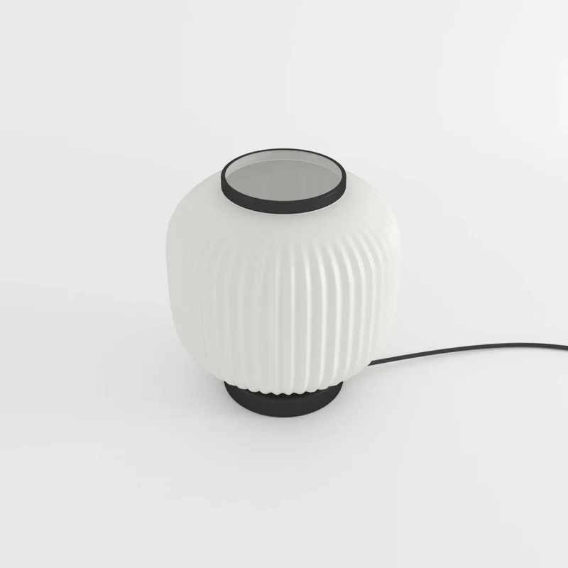 Lampe à poser en verre opaque blanc et métal noir