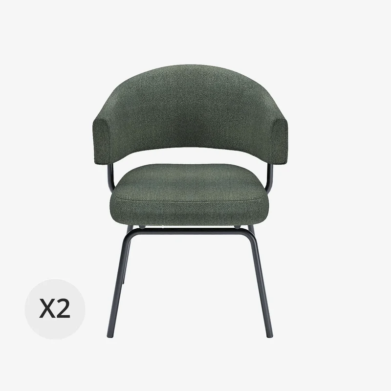 Lot de 2 chaises avec accoudoir tendance en tissu chenille vert Silva