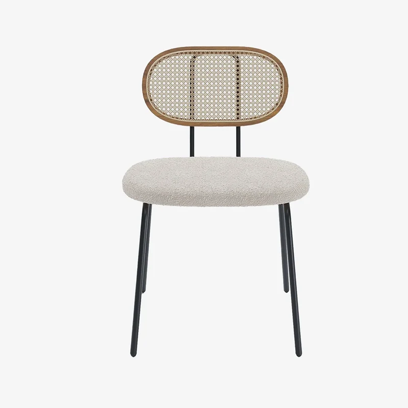 Lot de 2 chaises cannage et tissu boucl blanc Gabrielle