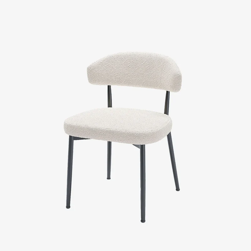 Lot de 2 chaises de salle manger en tissu bouclette blanche & m tal noir Mona