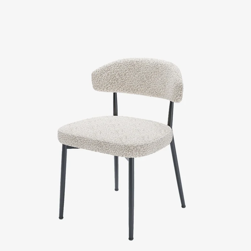 Lot de 2 chaises de salle manger en tissu bouclette gris et blanc & m tal noir Mona