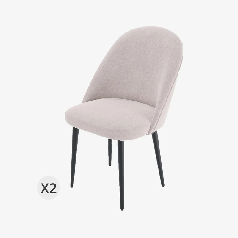 Lot de 2 chaises tissu & métal noir