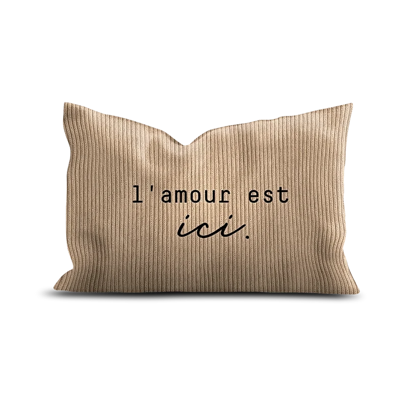 Coussin velours brodé L’amour est ici