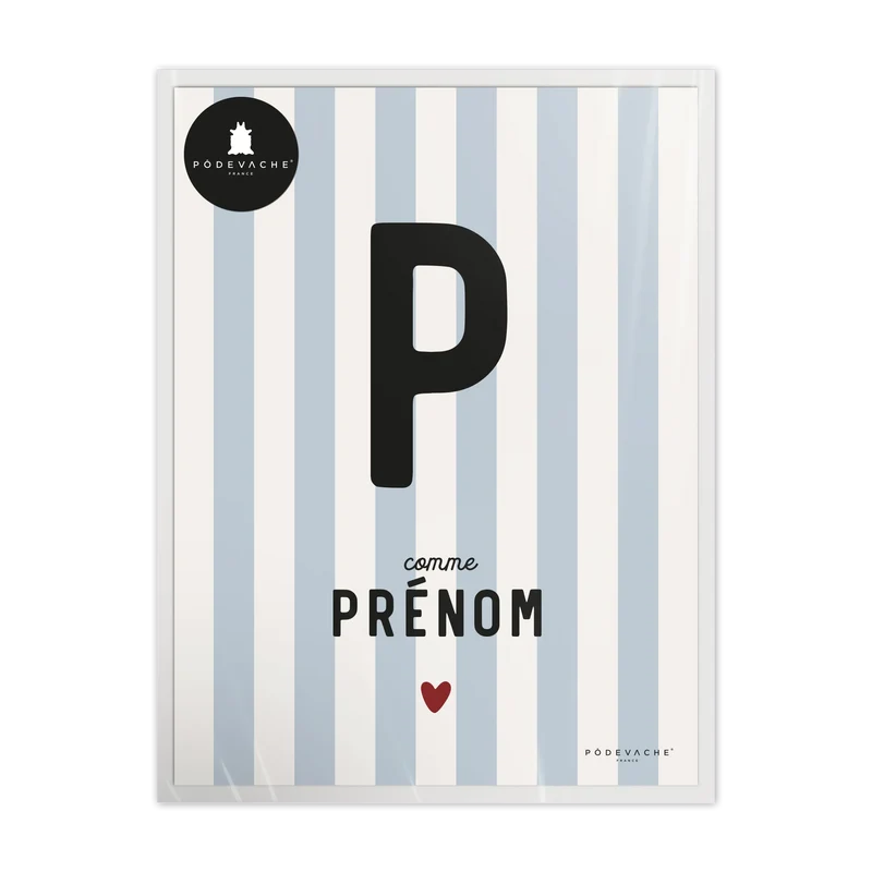Affiche personnalisée Prénom Rayé Bleu