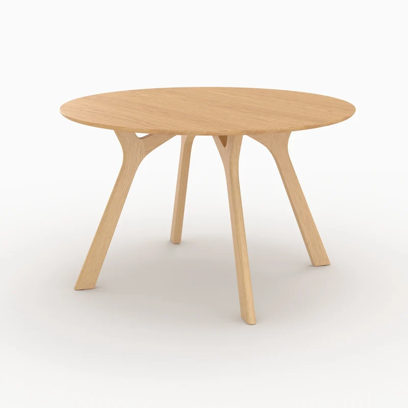 Table ronde Izzi 4 personnes en bois d'hévéa massif et placage en chêne D120 cm