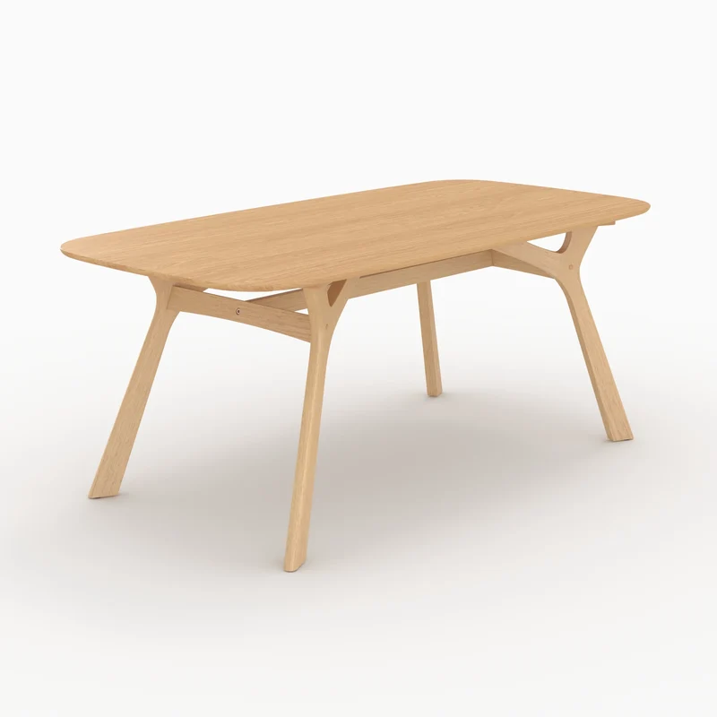 Table rectangulaire Paula 6 places en bois d'hévéa massif et placage en chêne