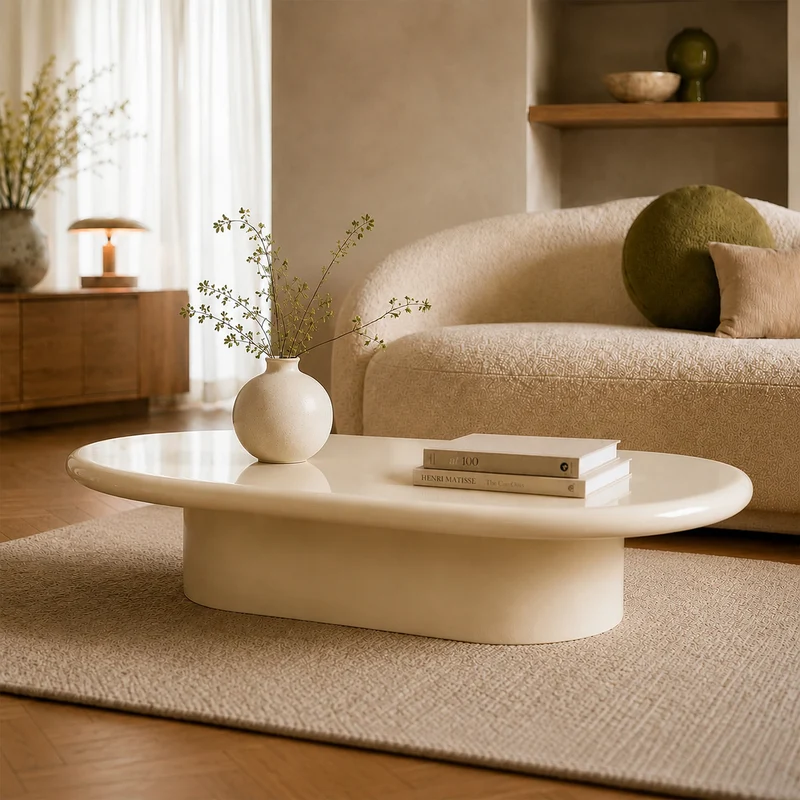 Table basse ovale Sia laquée blanche en MDF, 120 cm