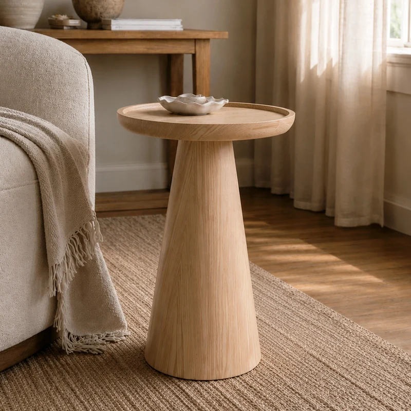 Table d'appoint Côme en placage chène, D40 cm