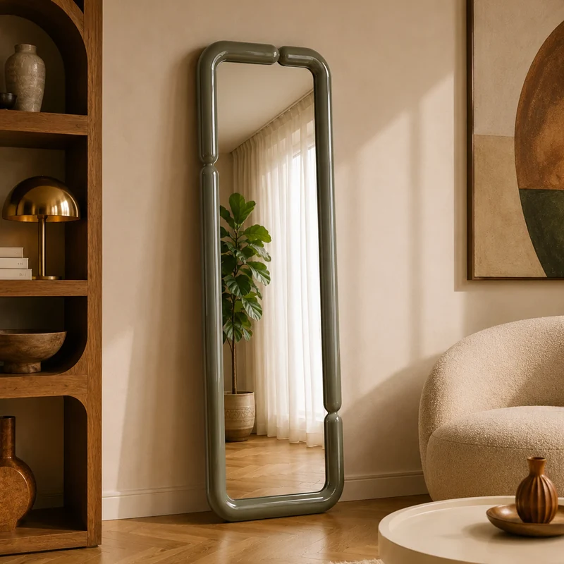 Miroir rectangulaire Silk laqué vert kaki 160 x 60 cm