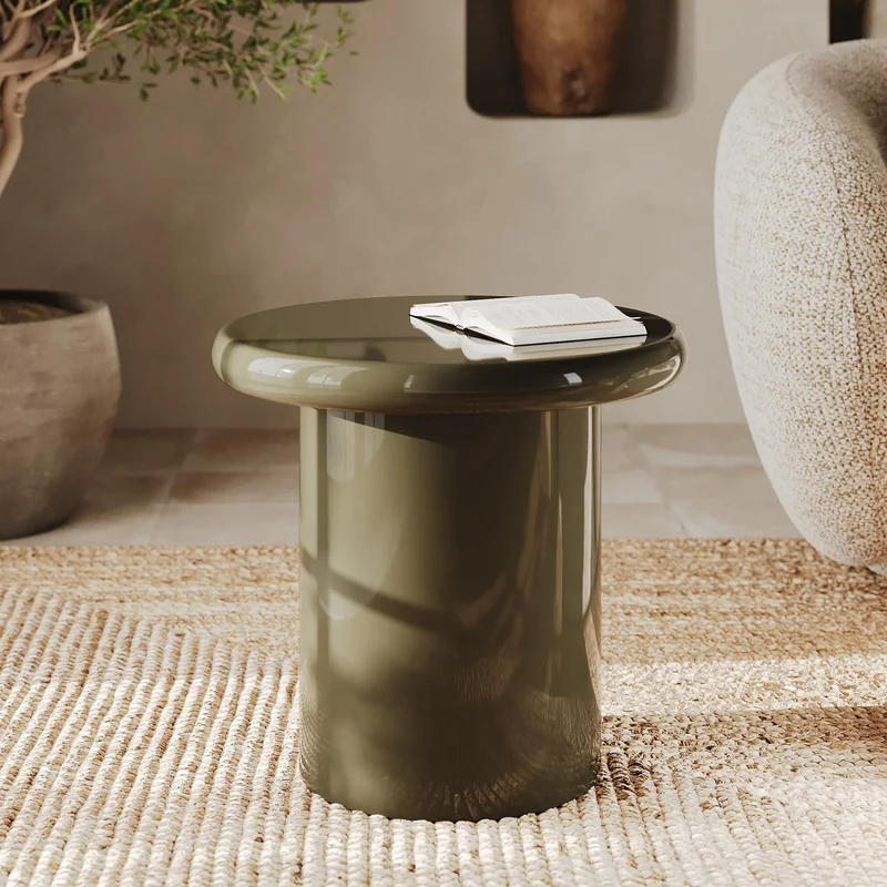 Table d'appoint Apoline laquée vert kaki en MDF, D50 cm