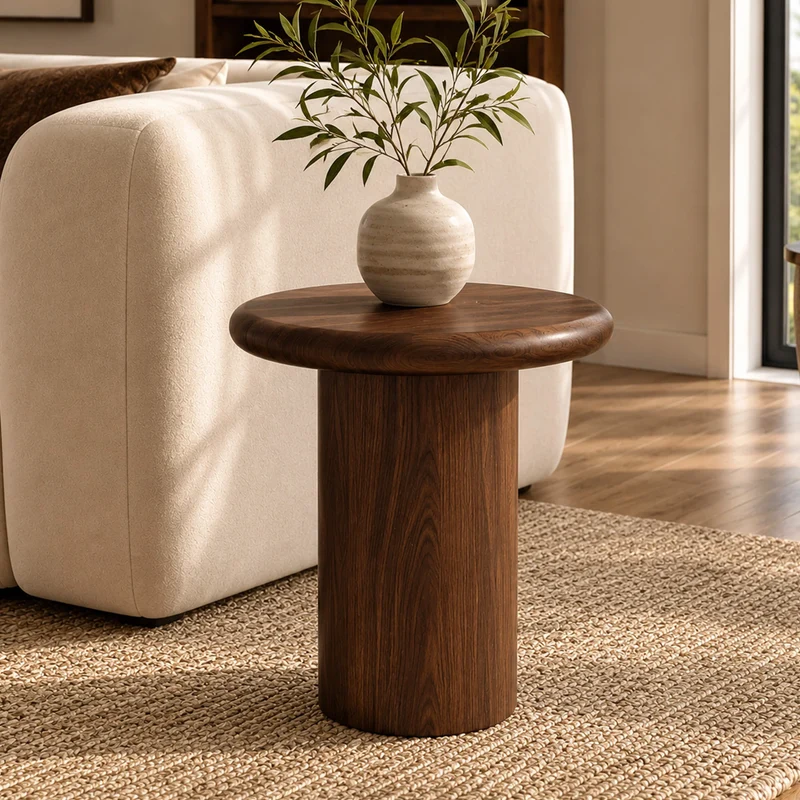 Table d'appoint Nubia en placage noyer, D48,5 cm