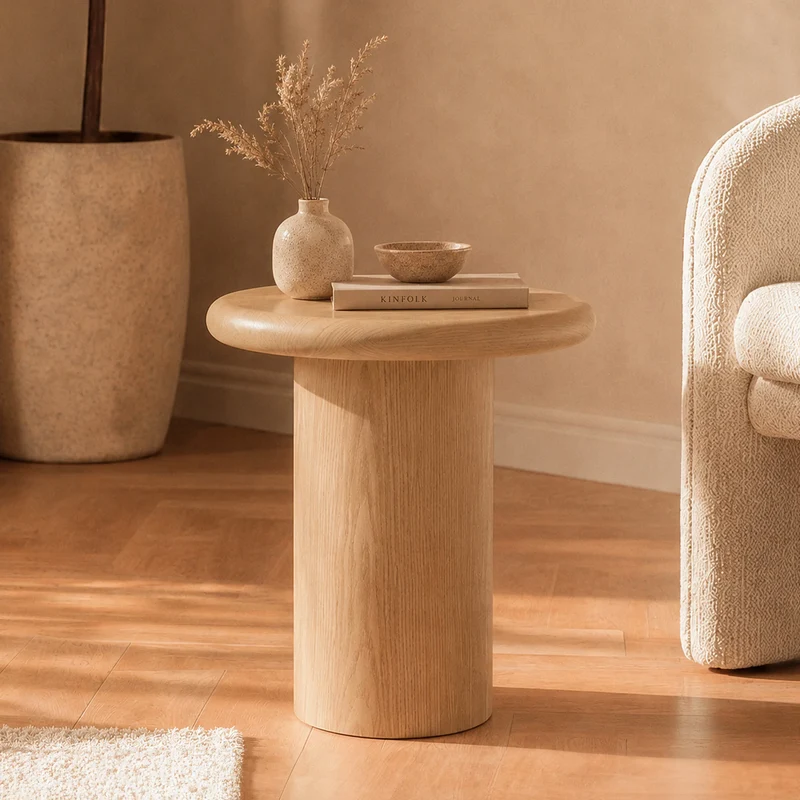 Table d'appoint Nubia en placage chène, D48,5 cm