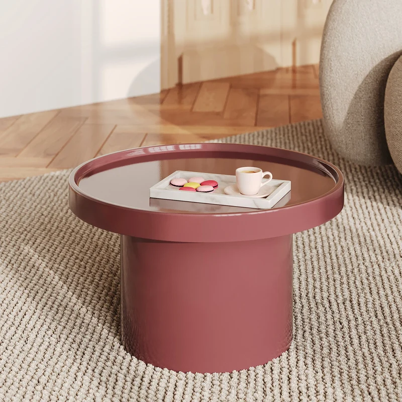 Table d'appoint Nora laquée rouge framboise en MDF, D50 cm
