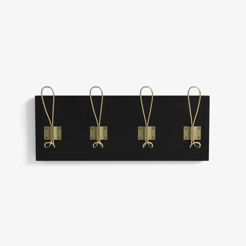 Patère en bois et métal noir et or