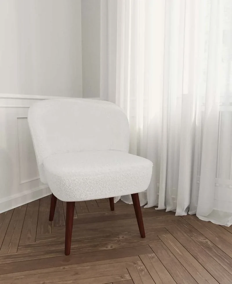 Petit fauteuil de salon, blanc effet laine bouclée