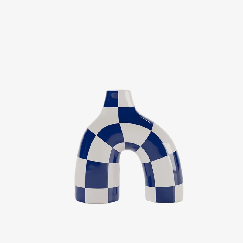 Phoenix - Vase art moderne damier bleu marine