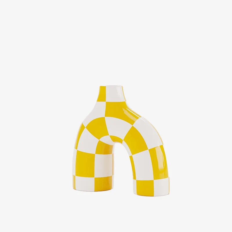 Phoenix - Vase art moderne damier jaune
